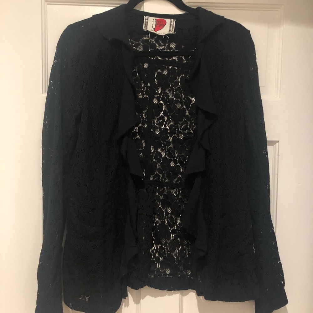 Free People Lace Cardigan in Black